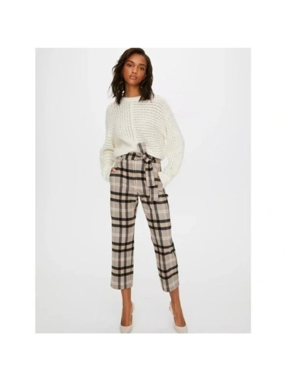 Aritzia Wilfred Jallade Tan Black Wool Cashmere Waist Tie Trouser Pants Womens 4